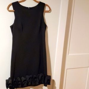 Nicole Miller Scuba Sheath Dress With Architectural Ribbon Bottom Detail